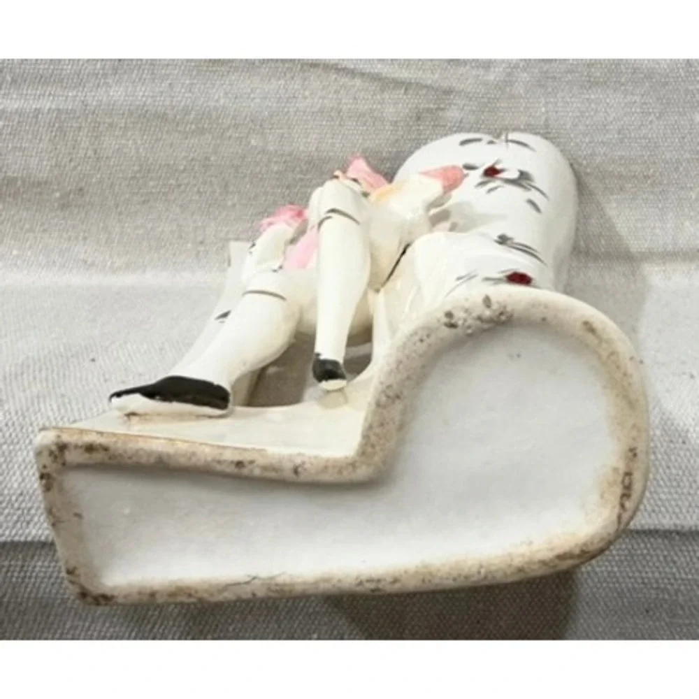 Vintage 1940s Victorian Dandy Ceramic Vase Hand Painted Figural Bud Vase 8 Inch